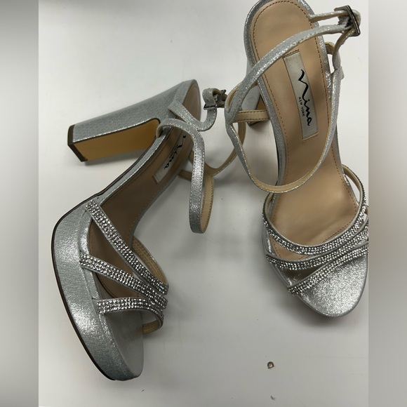 Nina Silver Strappy Block Heels - Picture 4 of 8